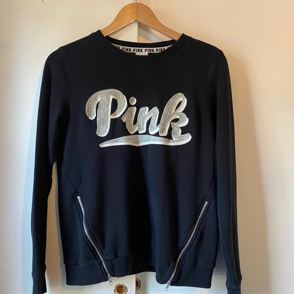PINK Victoria’s Secret Black Crew Neck Size Small Zippers - Picture 3 of 6